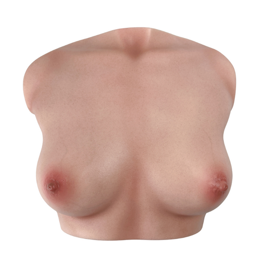 Realistic female torso with natural skin texture and detailed breasts for intimate use