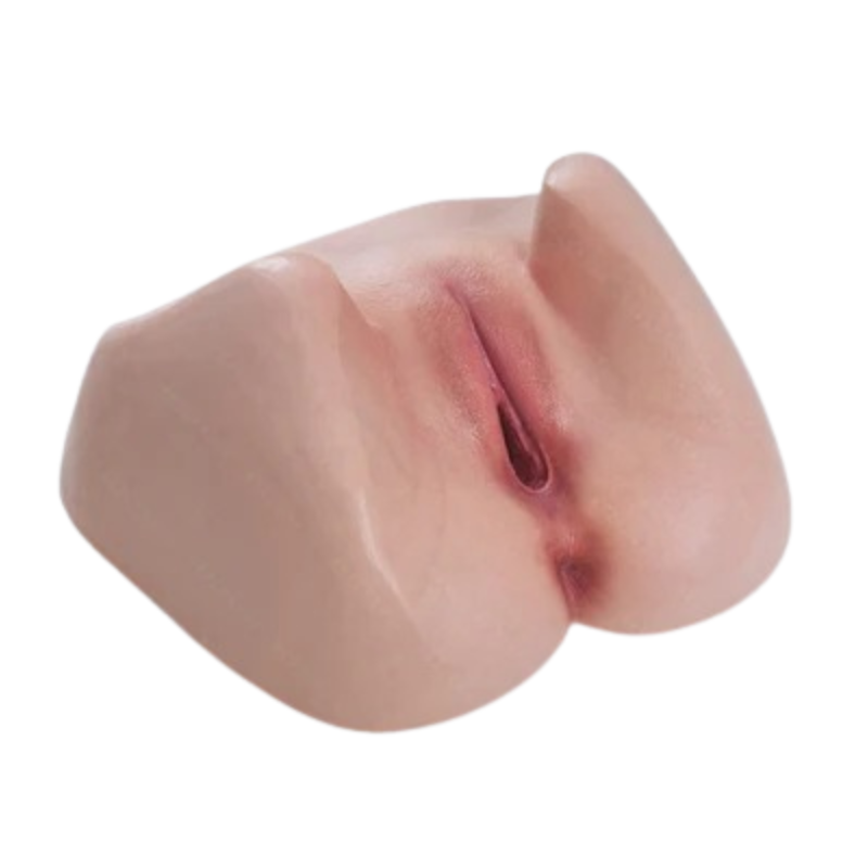 Realistic flesh-toned male masturbator with detailed labia and natural texture for intimate pleasure.