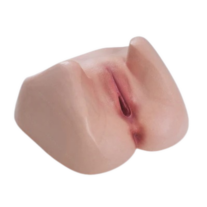 Realistic flesh-toned male masturbator with detailed labia and natural texture for intimate pleasure.