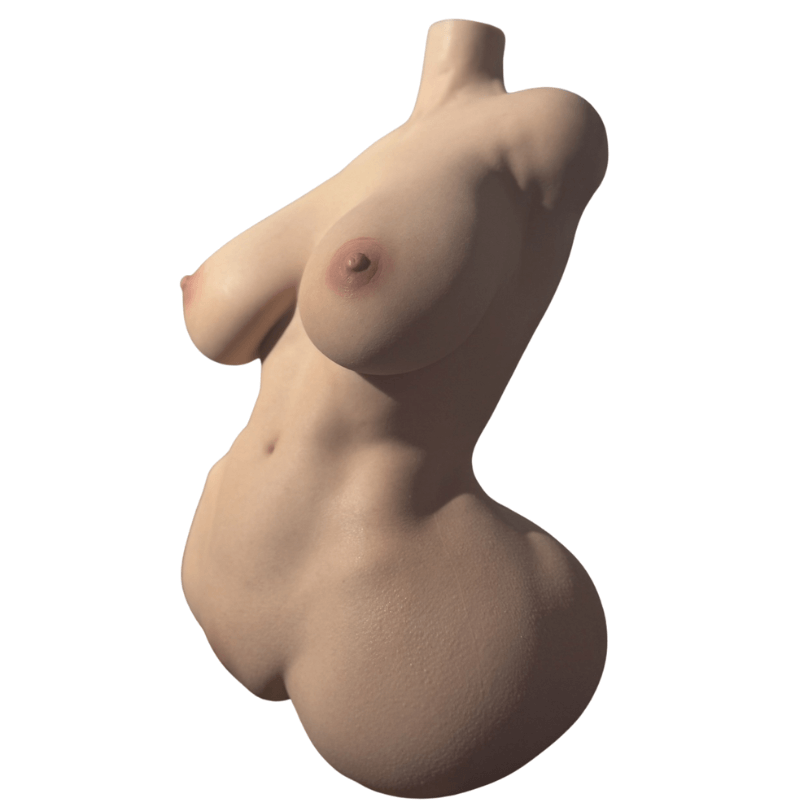 Realistic female torso with natural skin texture, curved waist, and detailed breast contours for lifelike sensation.