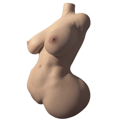 Realistic female torso with natural skin texture, curved waist, and detailed breast contours for lifelike sensation.