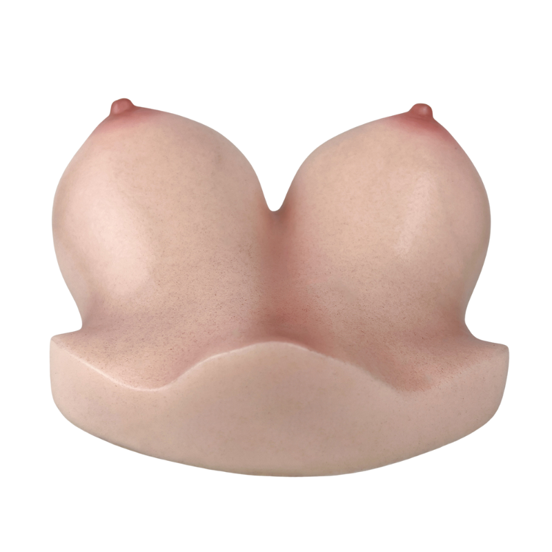 Realistic silicone breast-shaped male masturbator with natural skin texture and soft pink tone