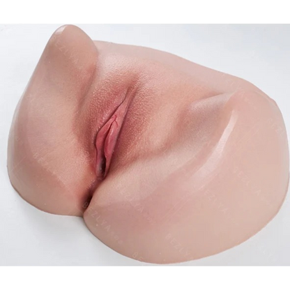 Realistic flesh-toned male masturbator with detailed labia and textured inner canal for enhanced sensation