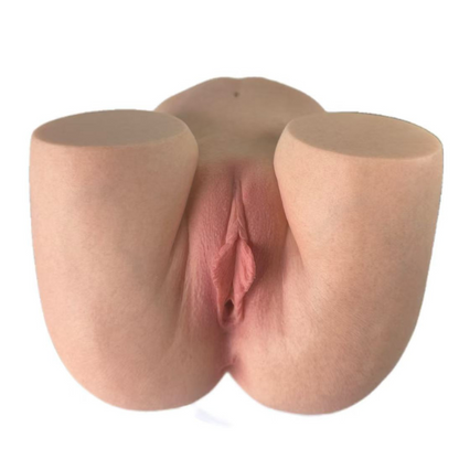 Realistic female anatomy replica with detailed vulva, smooth skin texture, and natural flesh tones for intimate use.