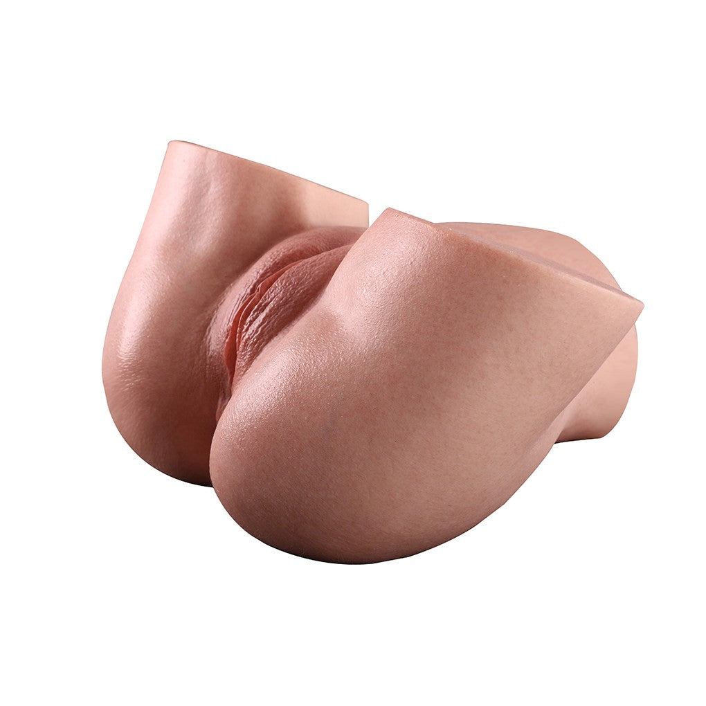 Realistic flesh-toned male masturbator with detailed labia and smooth texture