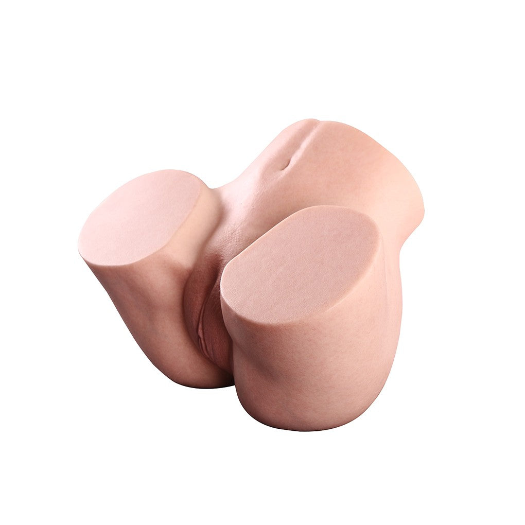 Realistic flesh-toned male masturbator with detailed labia and smooth silicone texture