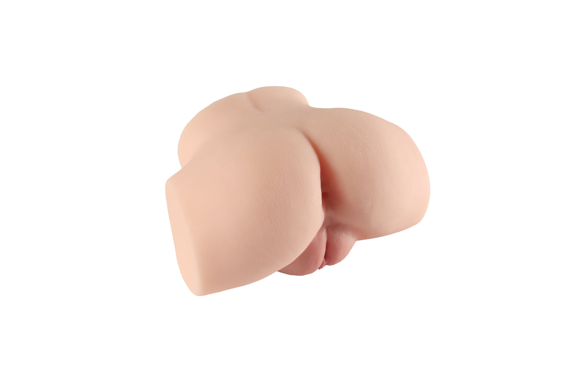 Realistic flesh-toned male masturbator with detailed labia and smooth silicone texture