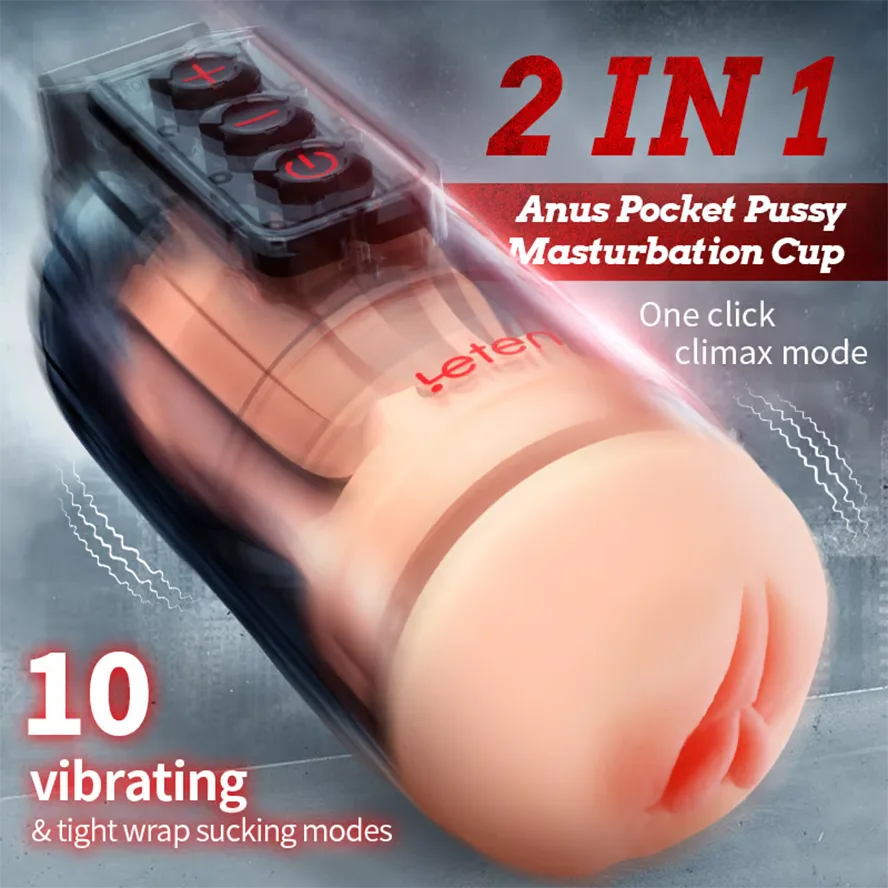 PV3 - Leten 10 Modes Vibrating Male Masturbator with APP Control – Realistic Pocket Pussy & Fleshlight Combo - RealVagina