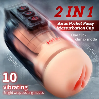 PV3 - Leten 10 Modes Vibrating Male Masturbator with APP Control – Realistic Pocket Pussy & Fleshlight Combo - RealVagina