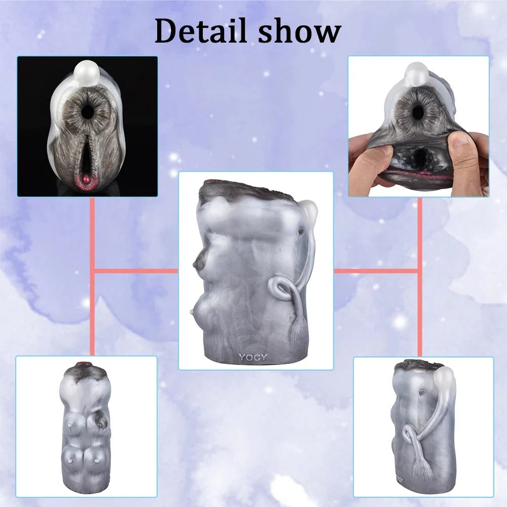Realistic male masturbator with detailed vaginal texture, soft silicone material, and anatomical design for enhanced pleasure.
