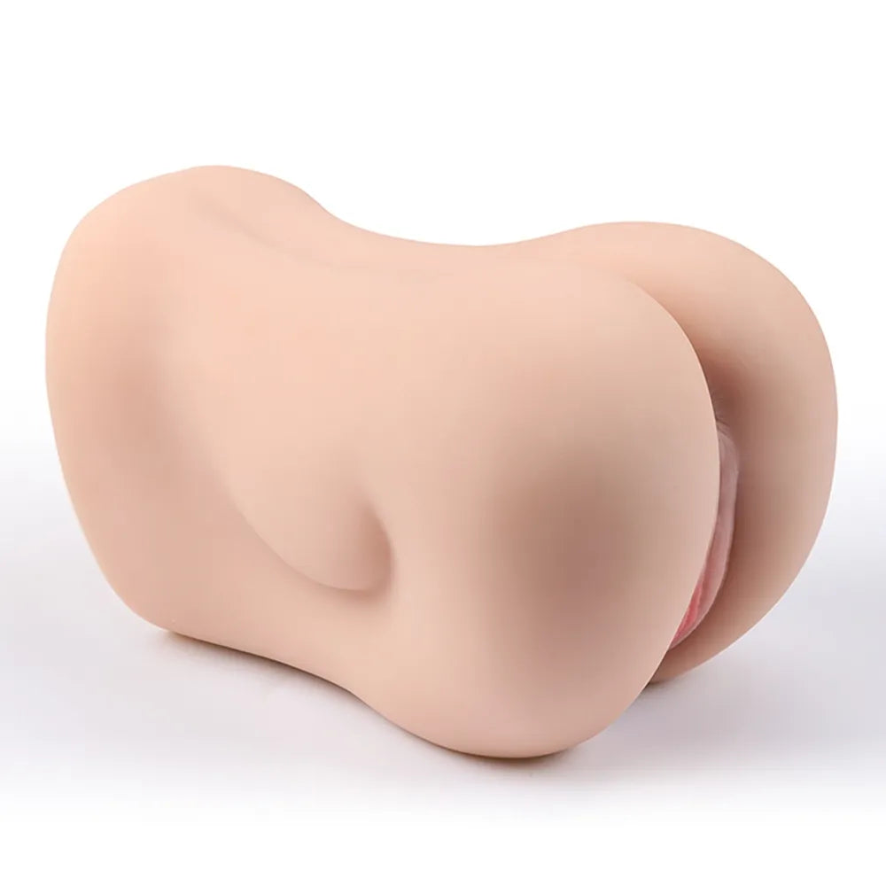 Realistic silicone male masturbator with natural skin texture and detailed labia design