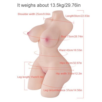Realistic female torso with detailed measurements, soft skin texture, and natural curves for intimate use