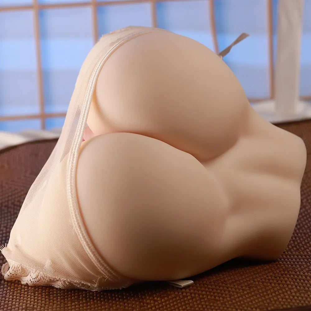 Realistic silicone female lower body with lace underwear, smooth skin texture and natural curves