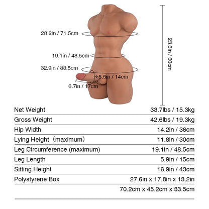Tantaly Mark: 33.7LB Male Realistic Sex Doll Torso with Big Dick - RealVagina
