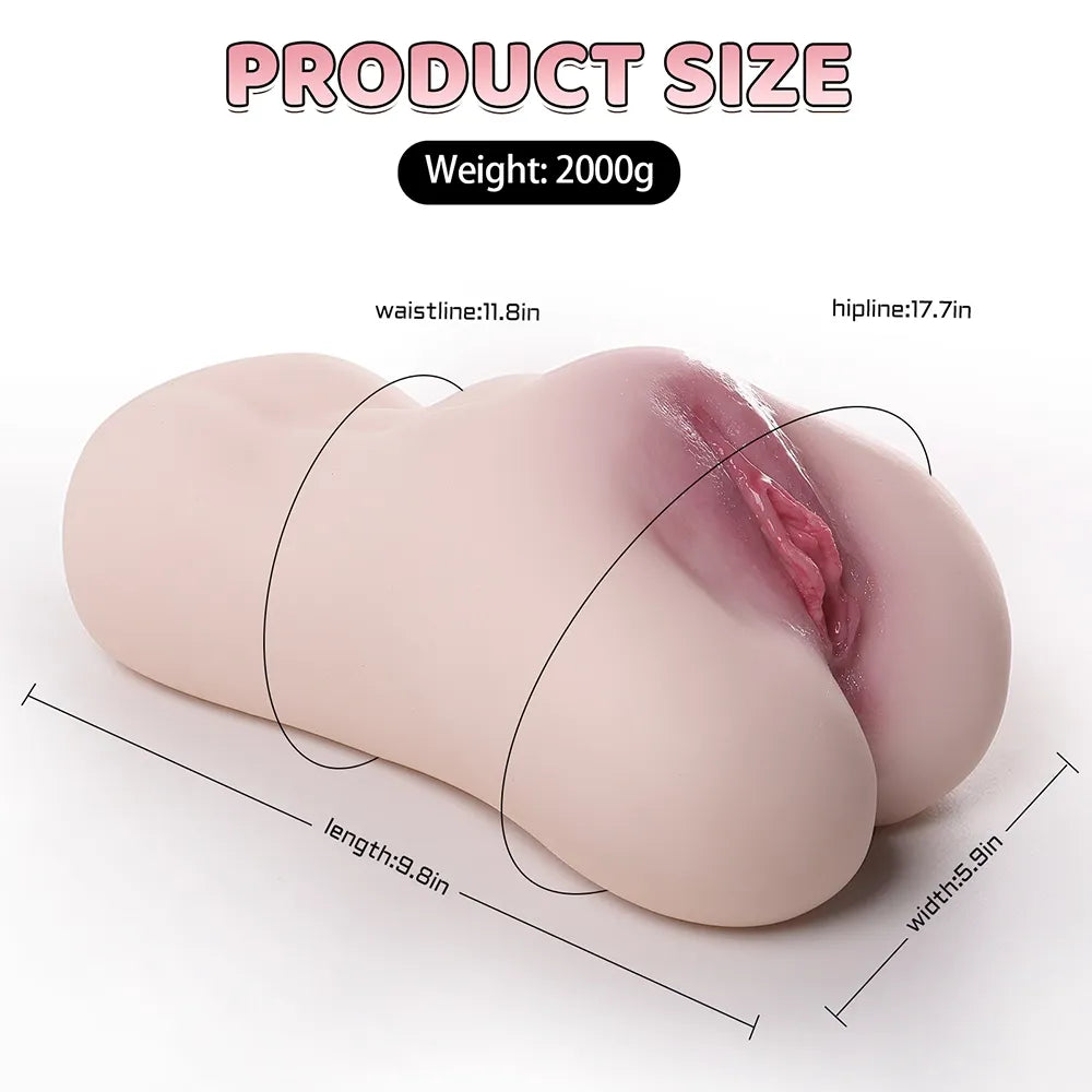 Realistic female anatomy replica with detailed labia, smooth skin texture, 9.8in length, 2000g weight