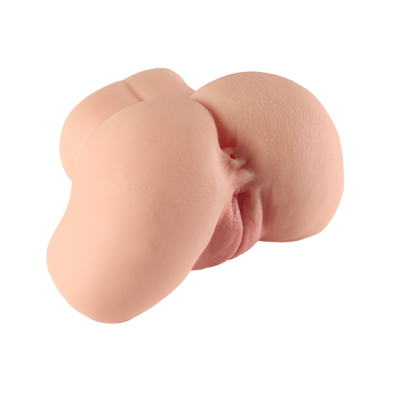 Realistic flesh-toned male masturbator with detailed labia and natural skin texture