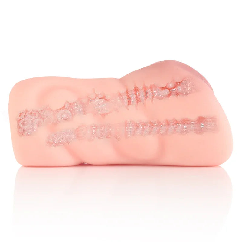 Realistic male masturbator with textured internal ridges and soft silicone exterior, designed for enhanced stimulation.