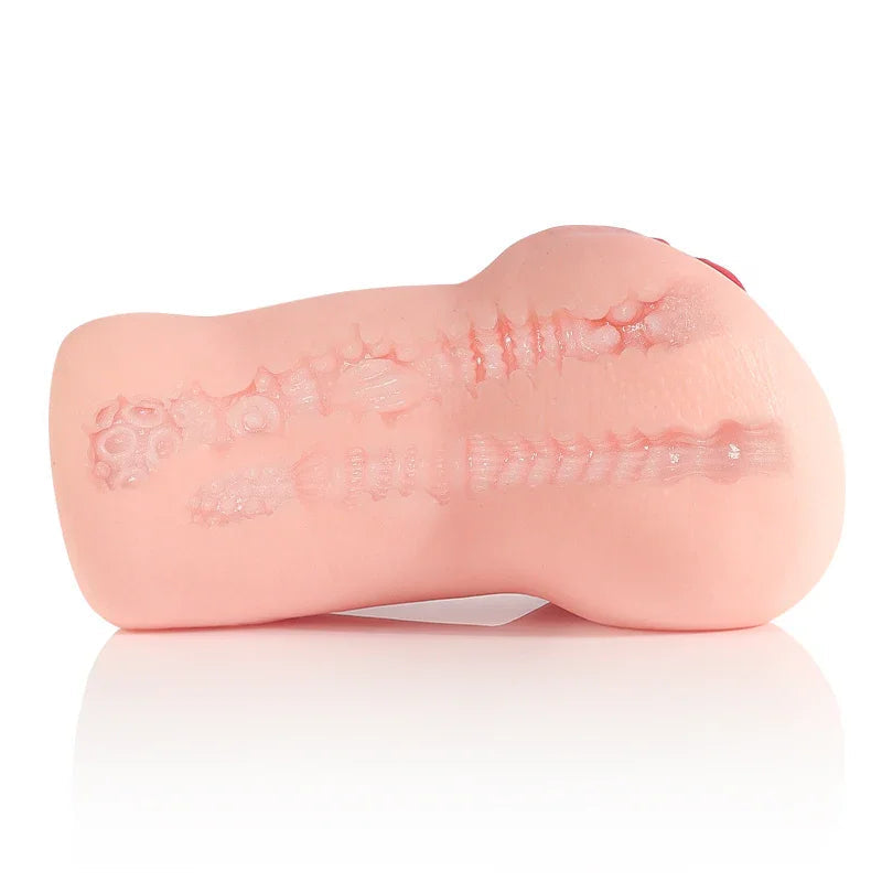 Realistic flesh-toned male masturbator with textured internal ridges and suction cup base