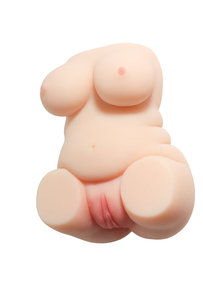 Realistic female body mold with detailed skin texture, natural curves, and soft peach tone for intimate use.