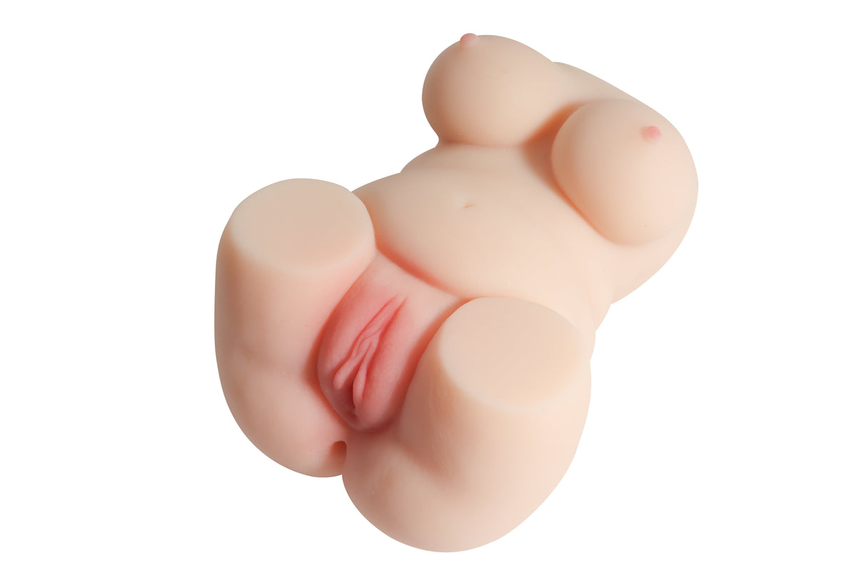 Realistic silicone male masturbator with detailed vaginal texture and natural skin tone