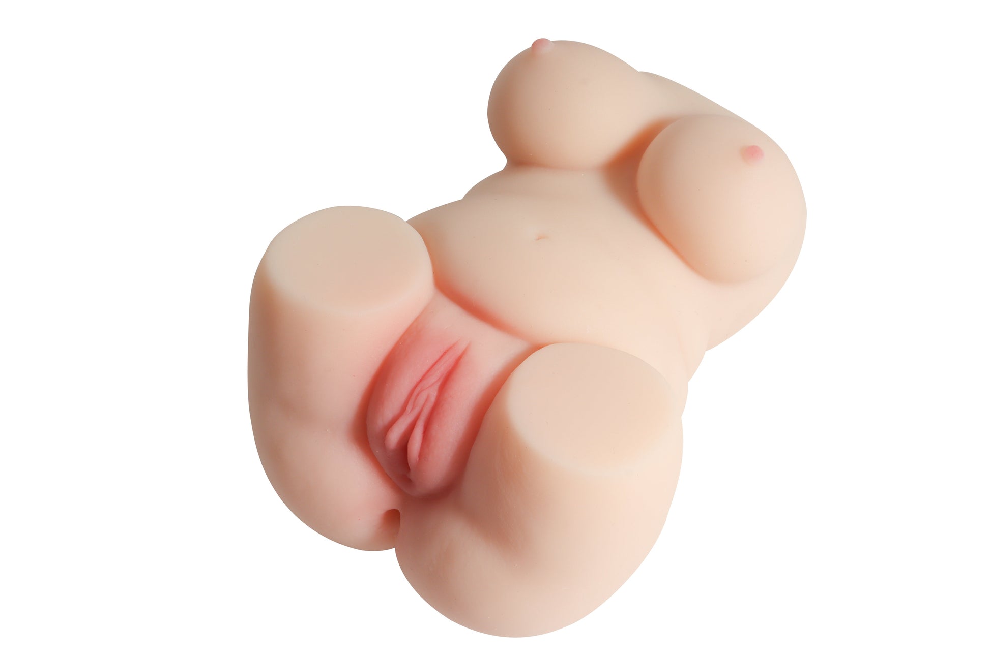 Realistic silicone male masturbator with detailed vaginal texture and natural skin tone