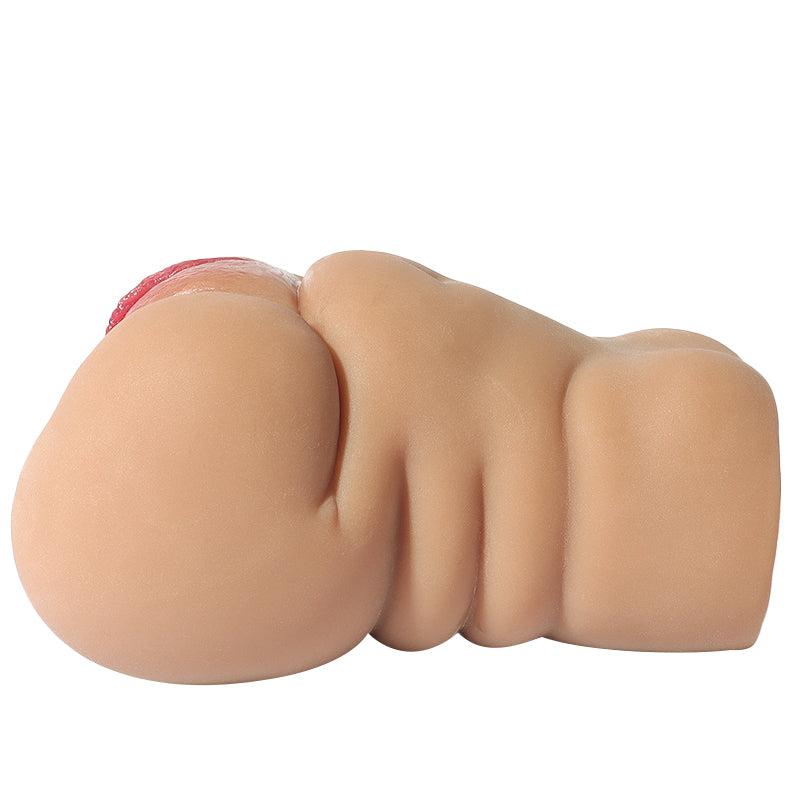 Realistic flesh-toned male masturbator with detailed labia and textured inner canal for enhanced pleasure.