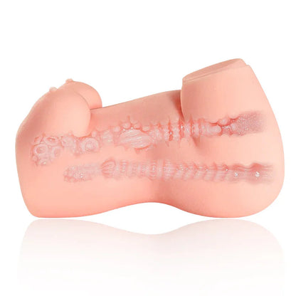 Realistic flesh-toned male masturbator with textured internal ridges and external contours for enhanced stimulation