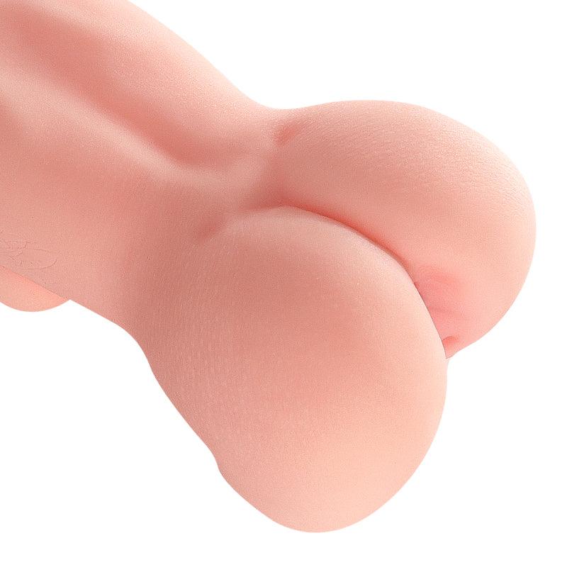 Realistic pink silicone male masturbator with detailed labia and soft texture