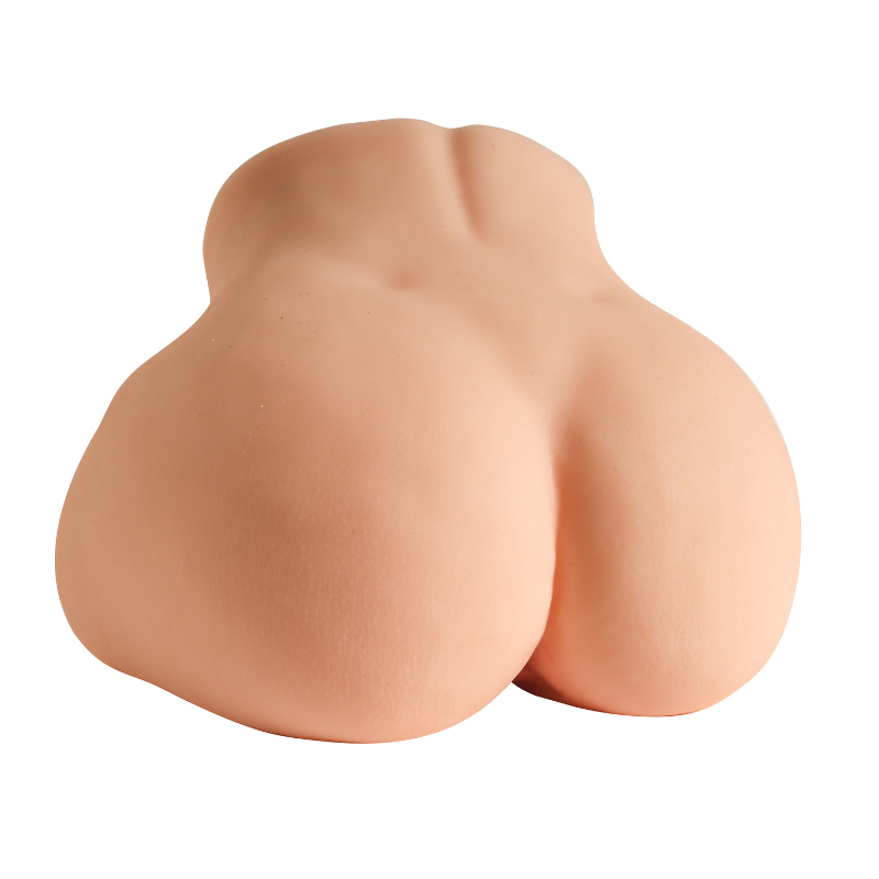 Realistic silicone male masturbator shaped like female buttocks with natural skin texture and curves