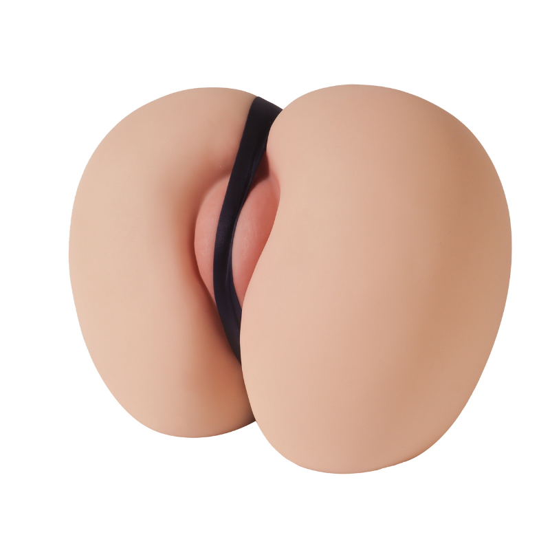 Realistic flesh-toned male masturbator with smooth texture and black strap detail