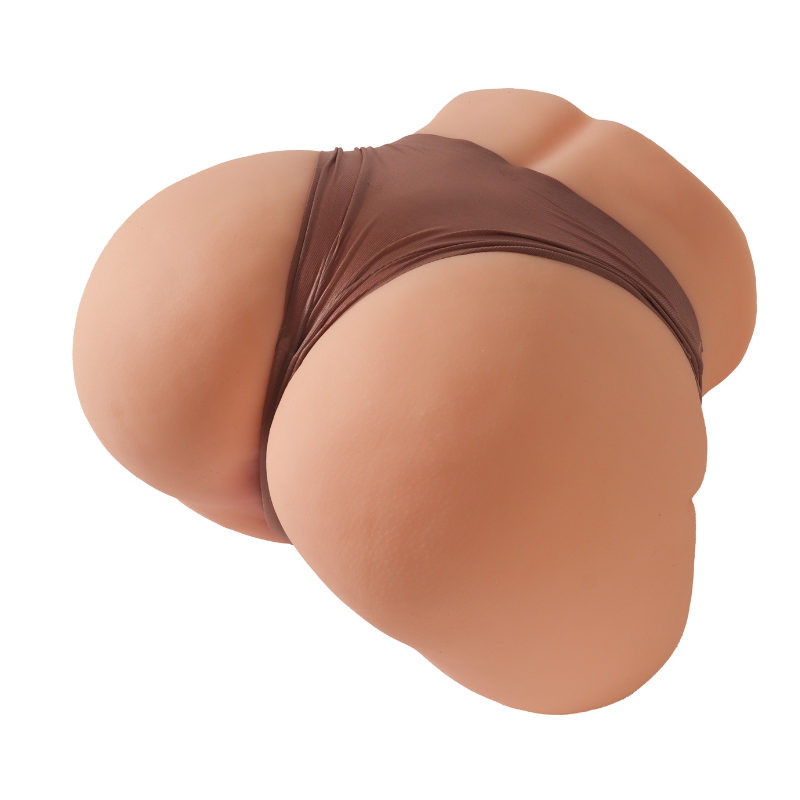 Realistic female rear view with brown thong, smooth skin texture, natural curves