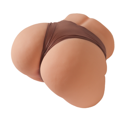 Realistic female rear view with brown thong, smooth skin texture, natural curves