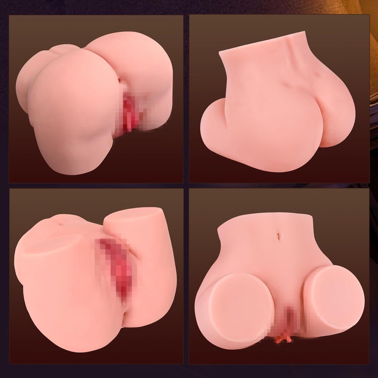 Realistic silicone male masturbator with detailed anatomy, soft skin texture, and natural curves from multiple angles