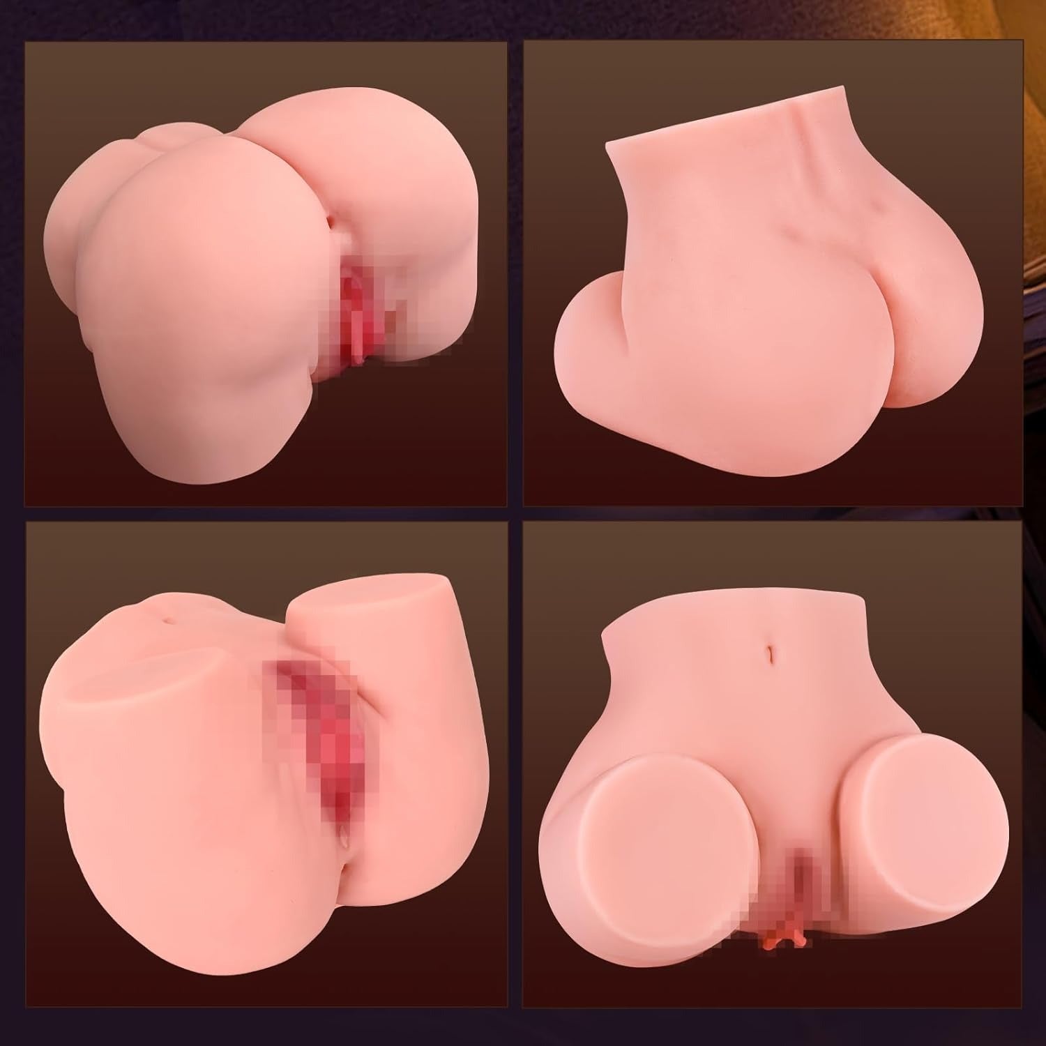 Realistic silicone male masturbator with detailed anatomy, soft skin texture, and natural curves from multiple angles