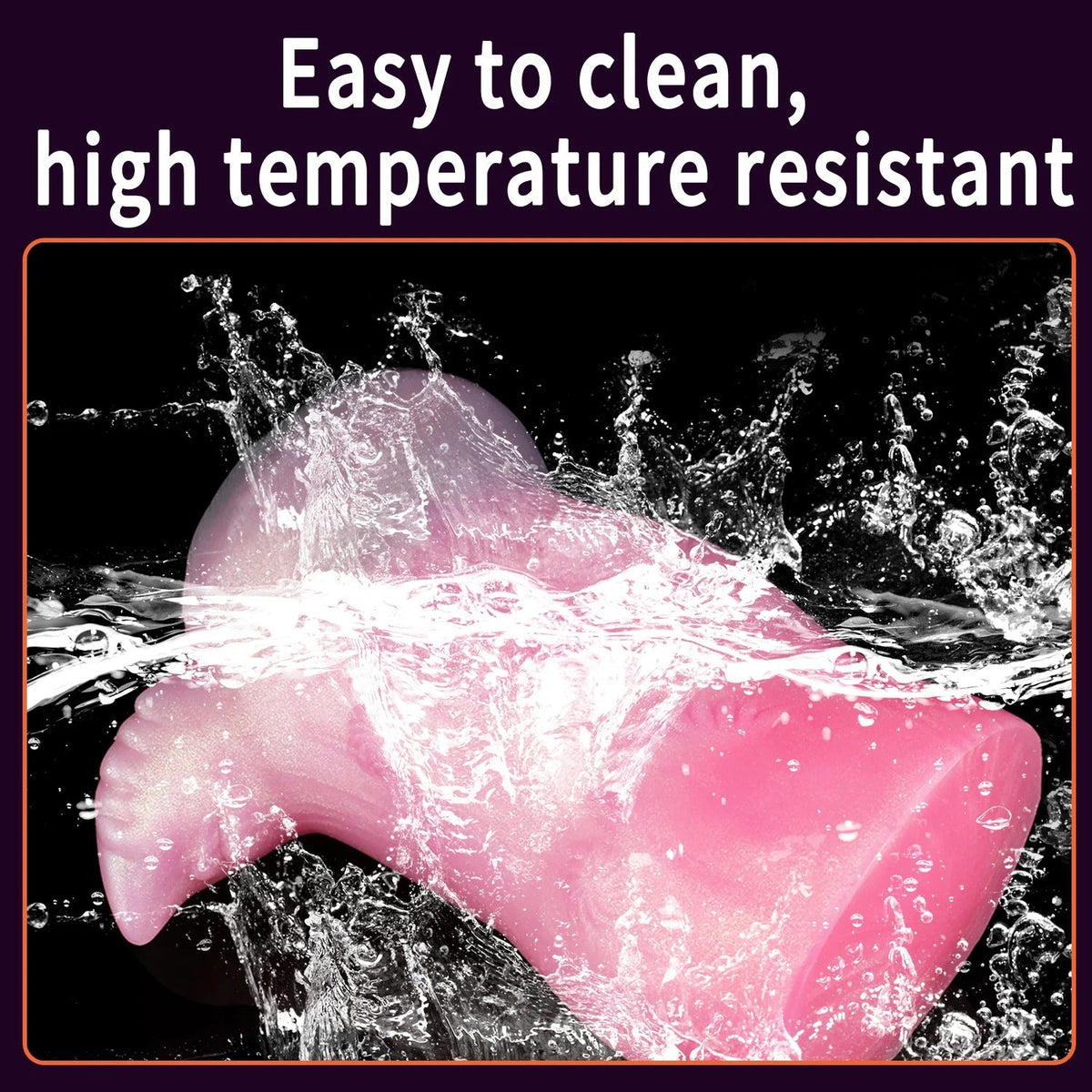Pink silicone male masturbator splashing in water, easy to clean and heat resistant
