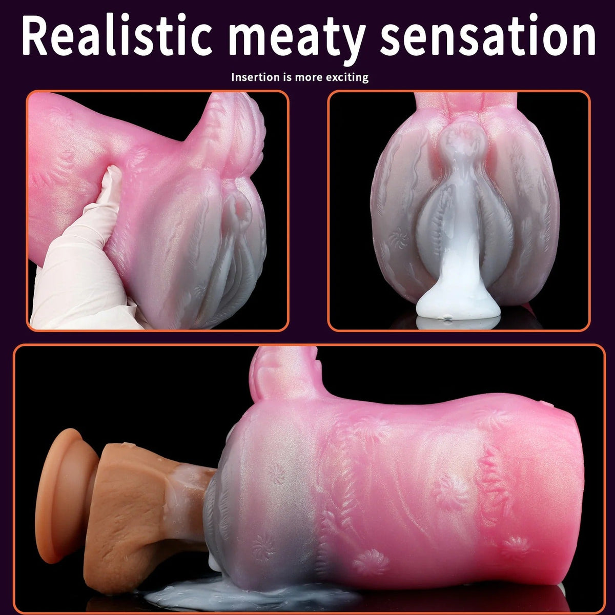 Realistic pink flesh-textured male masturbator with detailed vaginal canal and suction base