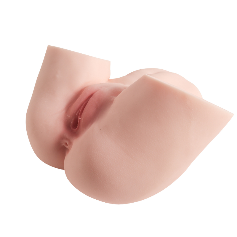 Realistic flesh-toned male masturbator with detailed labia and textured skin for lifelike sensation