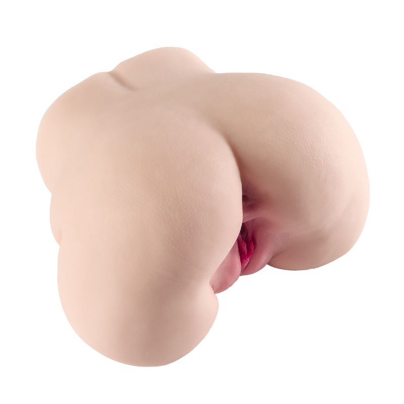 Realistic flesh-toned male masturbator with detailed vaginal opening and soft silicone texture