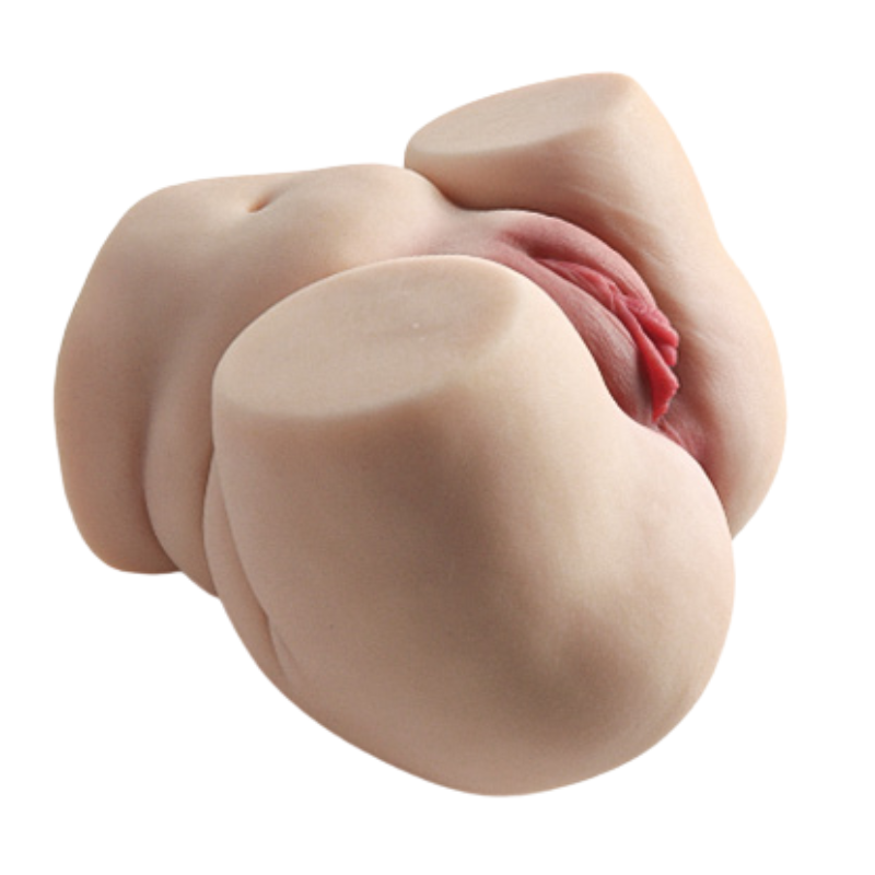 Realistic male masturbator with lifelike skin texture, natural curves, and detailed pink inner lining for enhanced pleasure.