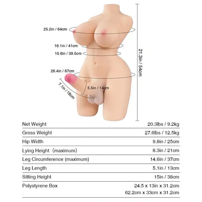 Tantaly Sarina: 20LB Trans Sex Doll Torso with Big Dick,Soft tits - RealVagina